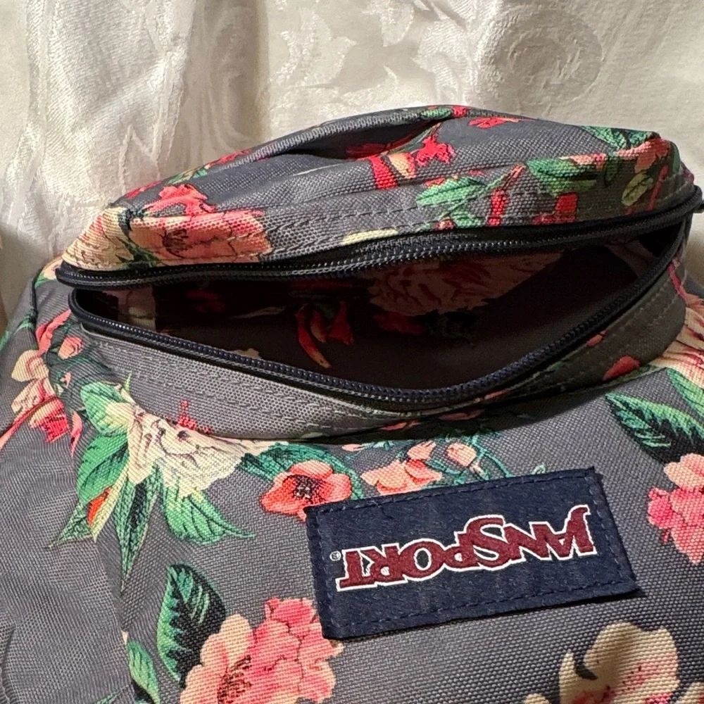 Jansport Floral Backpack in Gray and Pink - Picture 3 of 11